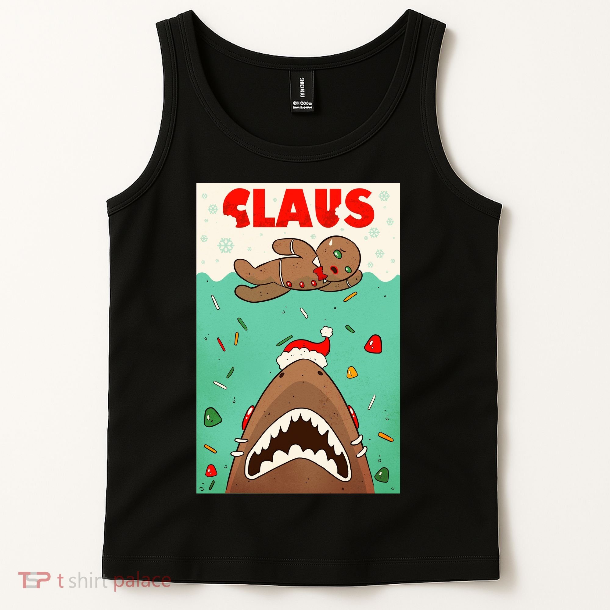 Funny Christmas Santa Claus Shark Attack Gingerbread Man Tank Top