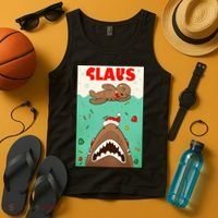 Funny Christmas Santa Claus Shark Attack Gingerbread Man Tank Top thumb 4
