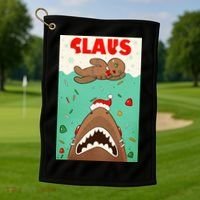 Funny Christmas Santa Claus Shark Attack Gingerbread Man Golf Towel thumb 1