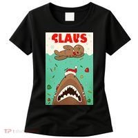 Funny Christmas Santa Claus Shark Attack Gingerbread Man Women's T-Shirt thumb 0