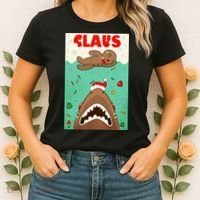 Funny Christmas Santa Claus Shark Attack Gingerbread Man Women's T-Shirt thumb 2