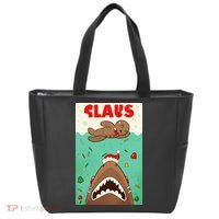 Funny Christmas Santa Claus Shark Attack Gingerbread Man Tote Bag thumb 0