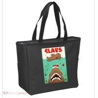 Funny Christmas Santa Claus Shark Attack Gingerbread Man Tote Bag thumb 2