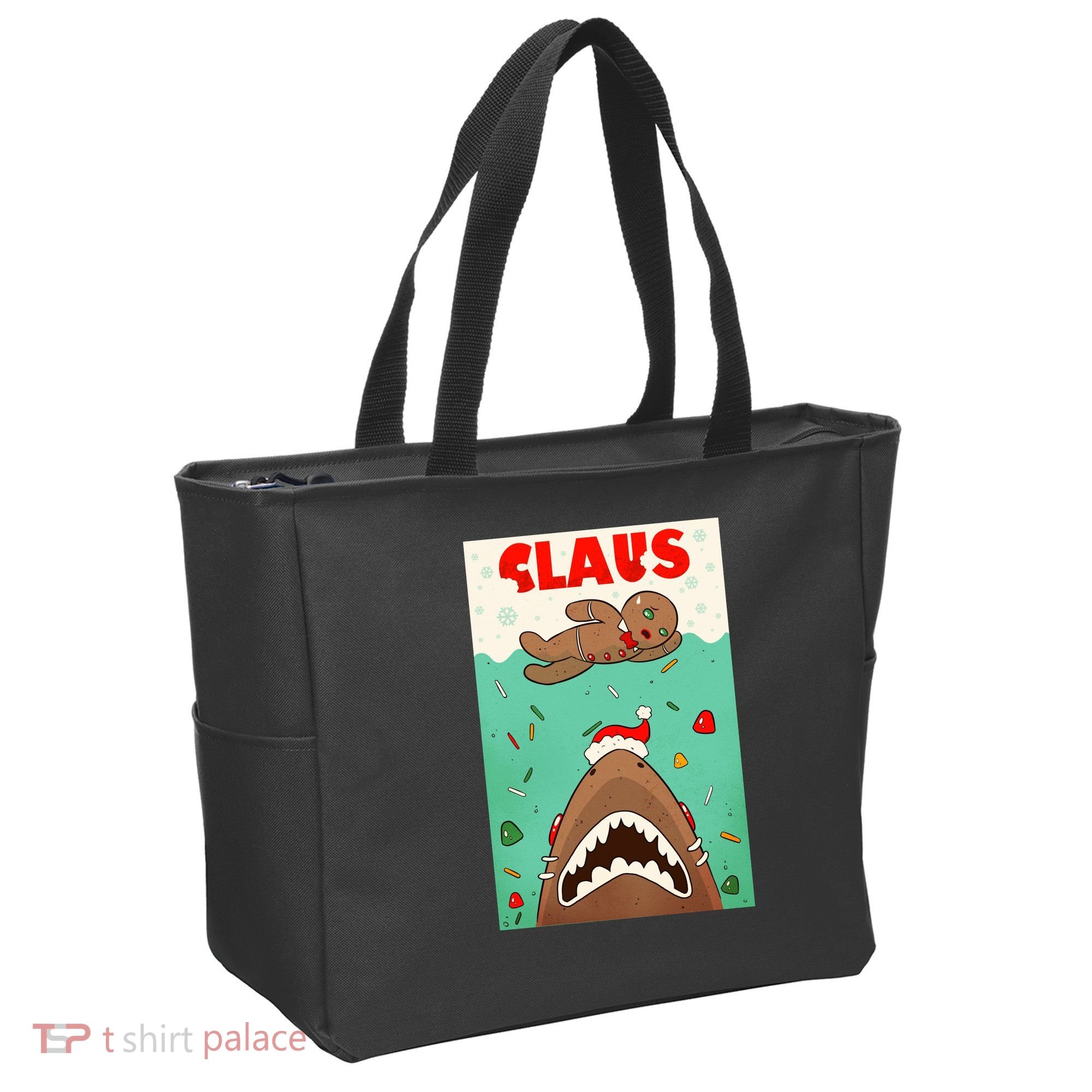Funny Christmas Santa Claus Shark Attack Gingerbread Man Tote Bag