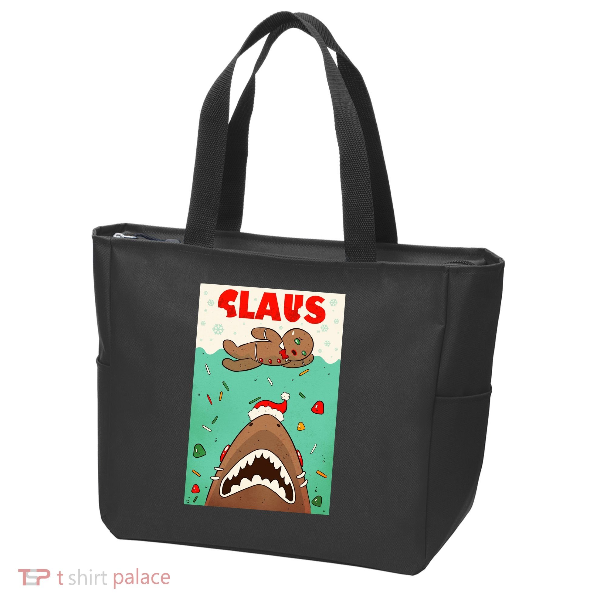 Funny Christmas Santa Claus Shark Attack Gingerbread Man Tote Bag