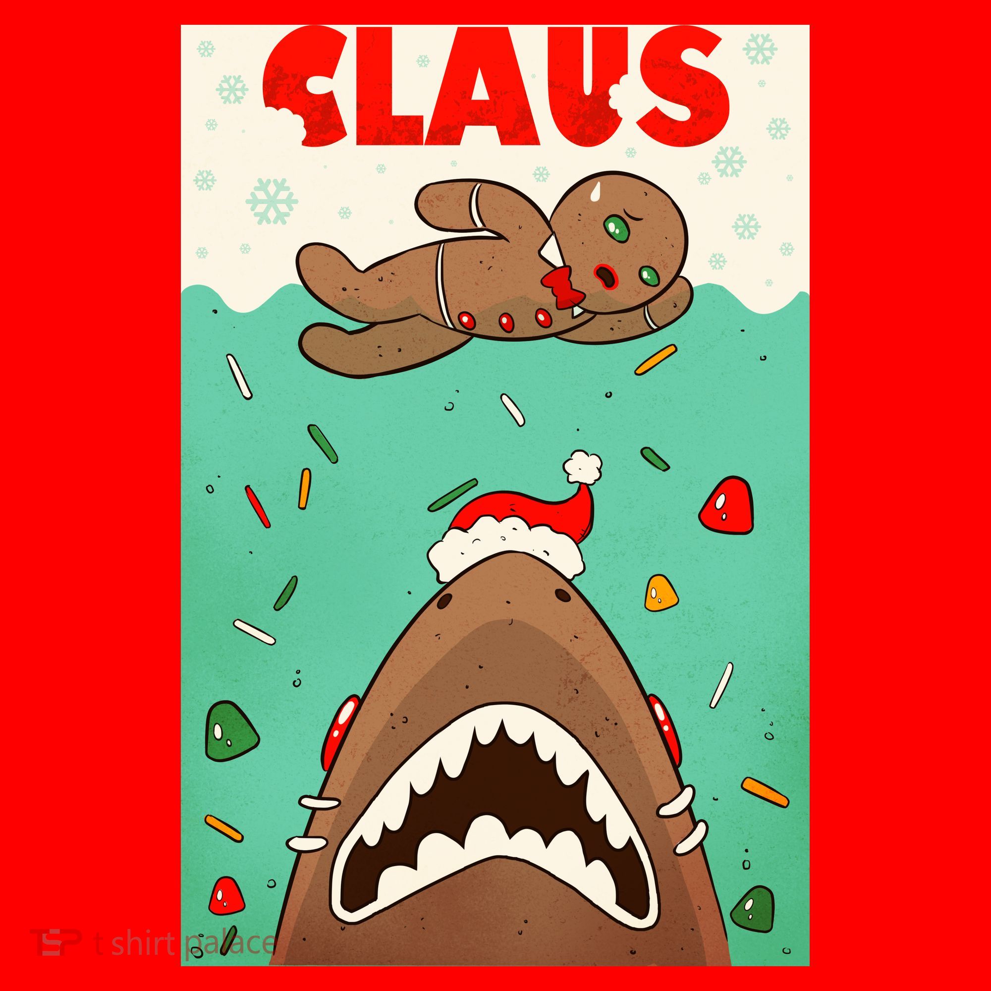 Funny Christmas Santa Claus Shark Attack Gingerbread Man Santa Hat