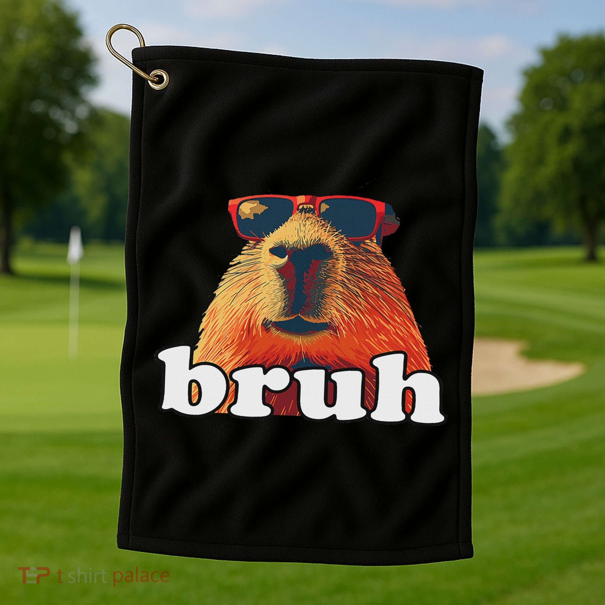 Funny Capybara Sunglasses Bruh Golf Towel
