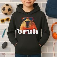 Funny Capybara Sunglasses Bruh Kids Hoodie thumb 2