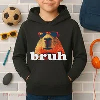 Funny Capybara Sunglasses Bruh Kids Hoodie thumb 2