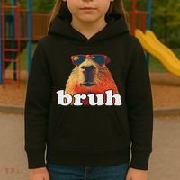 Funny Capybara Sunglasses Bruh Kids Hoodie thumb 3