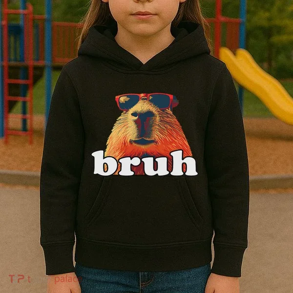 Funny Capybara Sunglasses Bruh Kids Hoodie