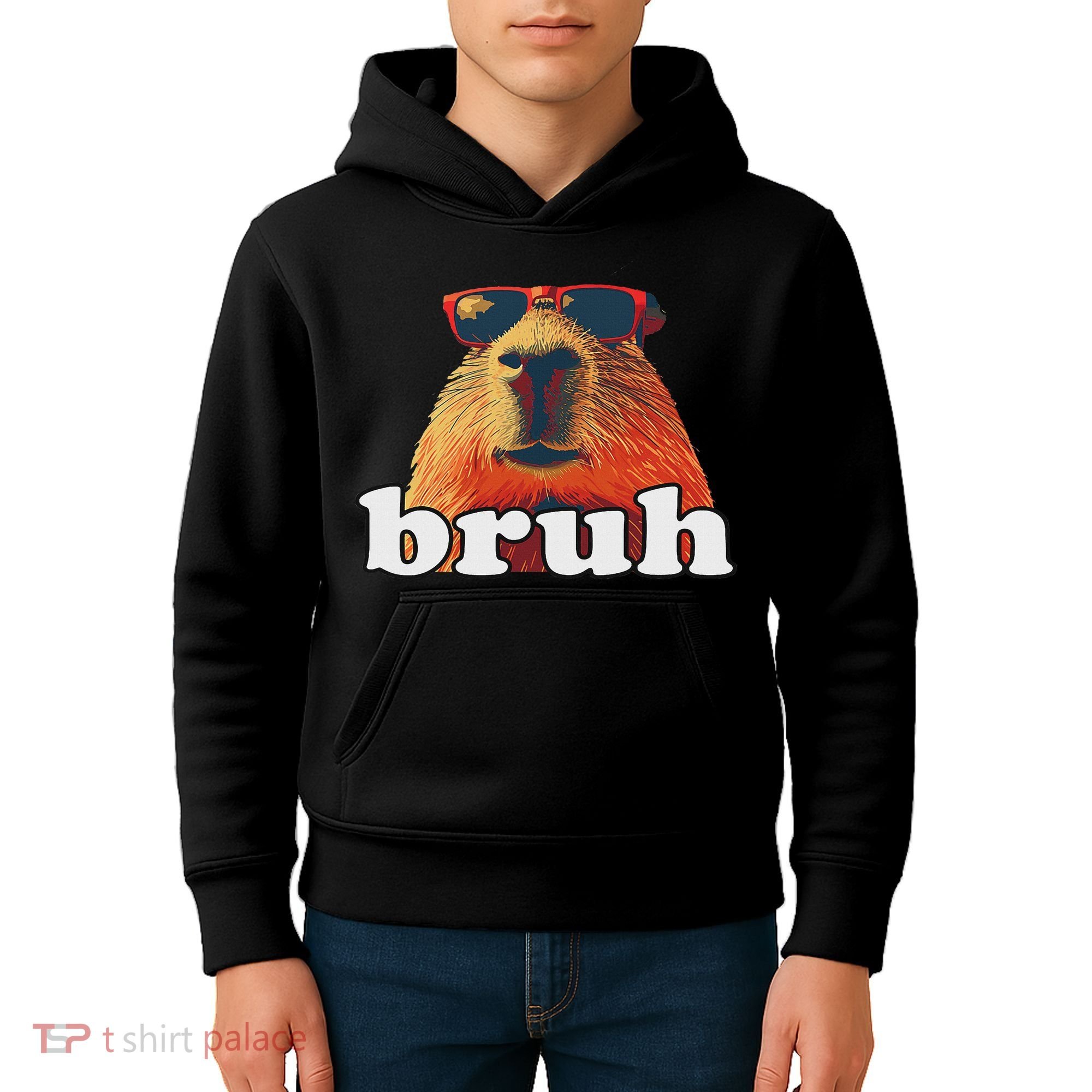 Funny Capybara Sunglasses Bruh Kids Hoodie