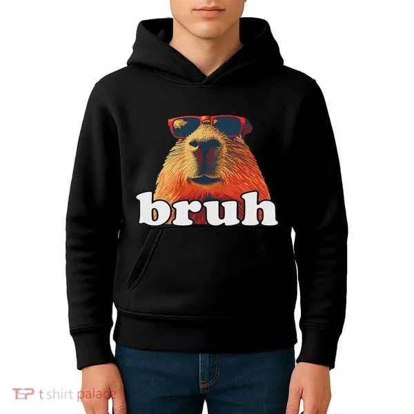 Funny Capybara Sunglasses Bruh Kids Hoodie