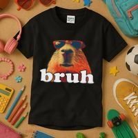 Funny Capybara Sunglasses Bruh Kids T-Shirt thumb 3