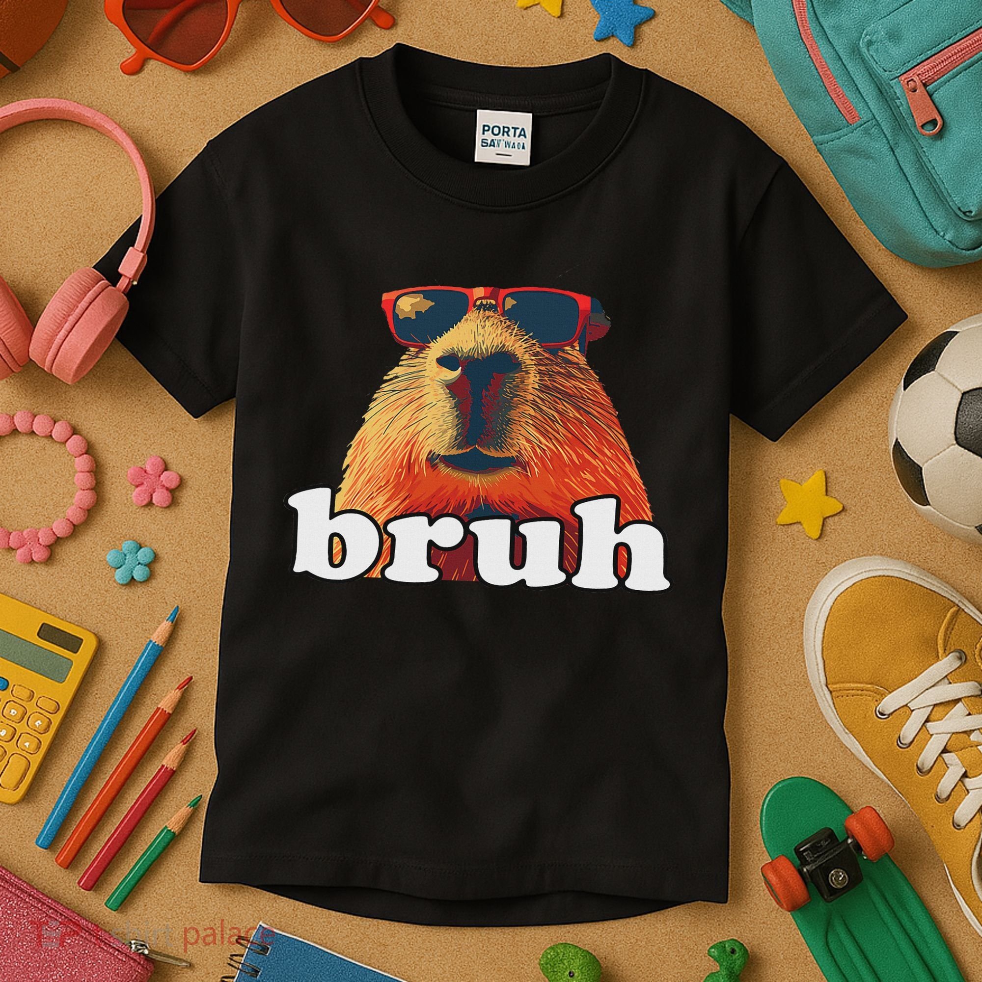 Funny Capybara Sunglasses Bruh Kids T-Shirt
