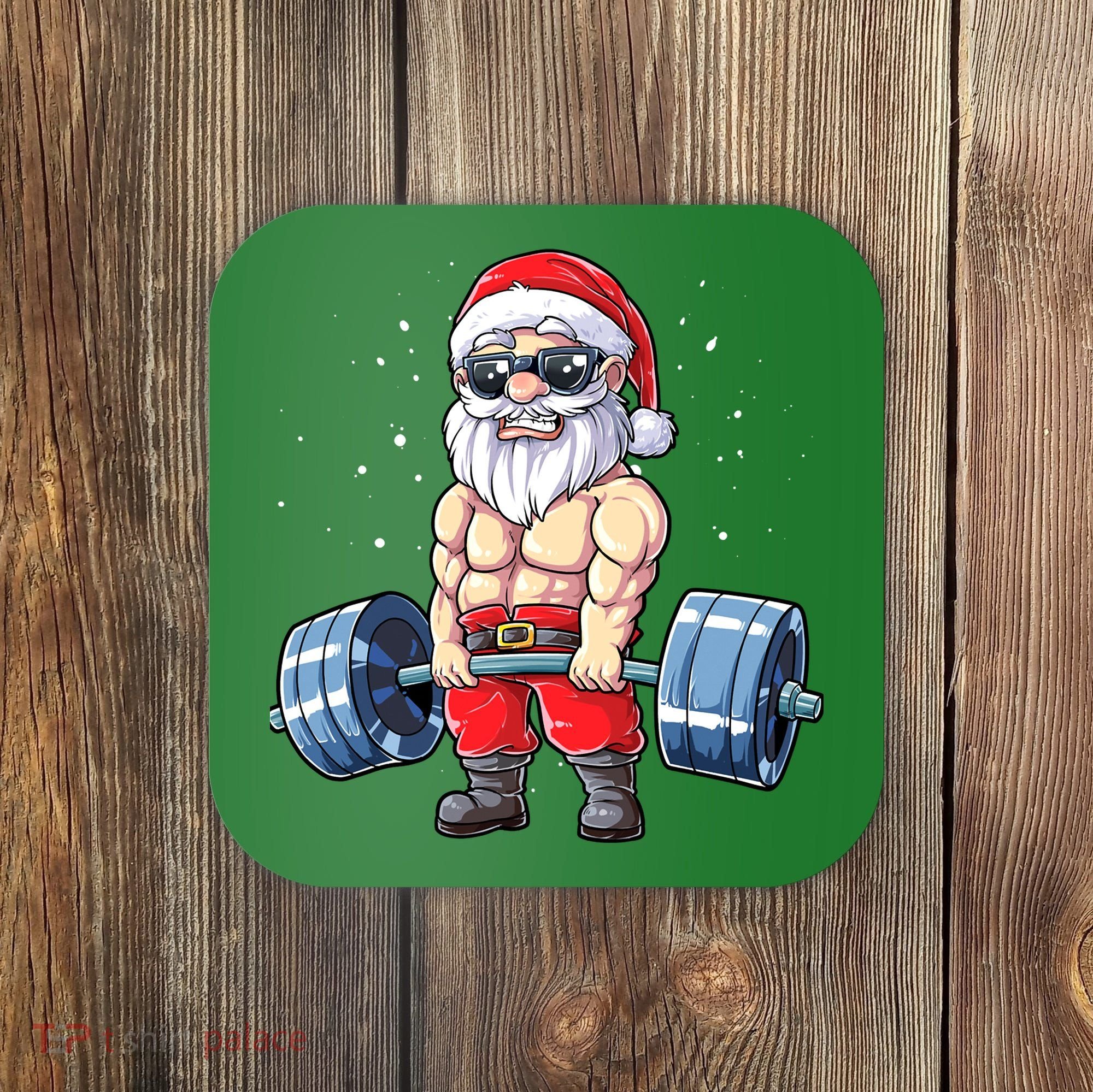 Fitness Christmas Santa Deadlift Gym Xmas  Coaster