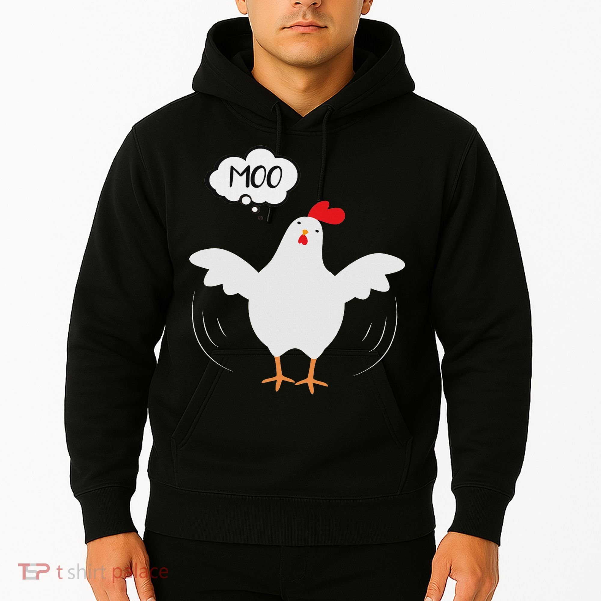 Funny Chicken Saying Moo But Guess What Chicken Moo Hoodie