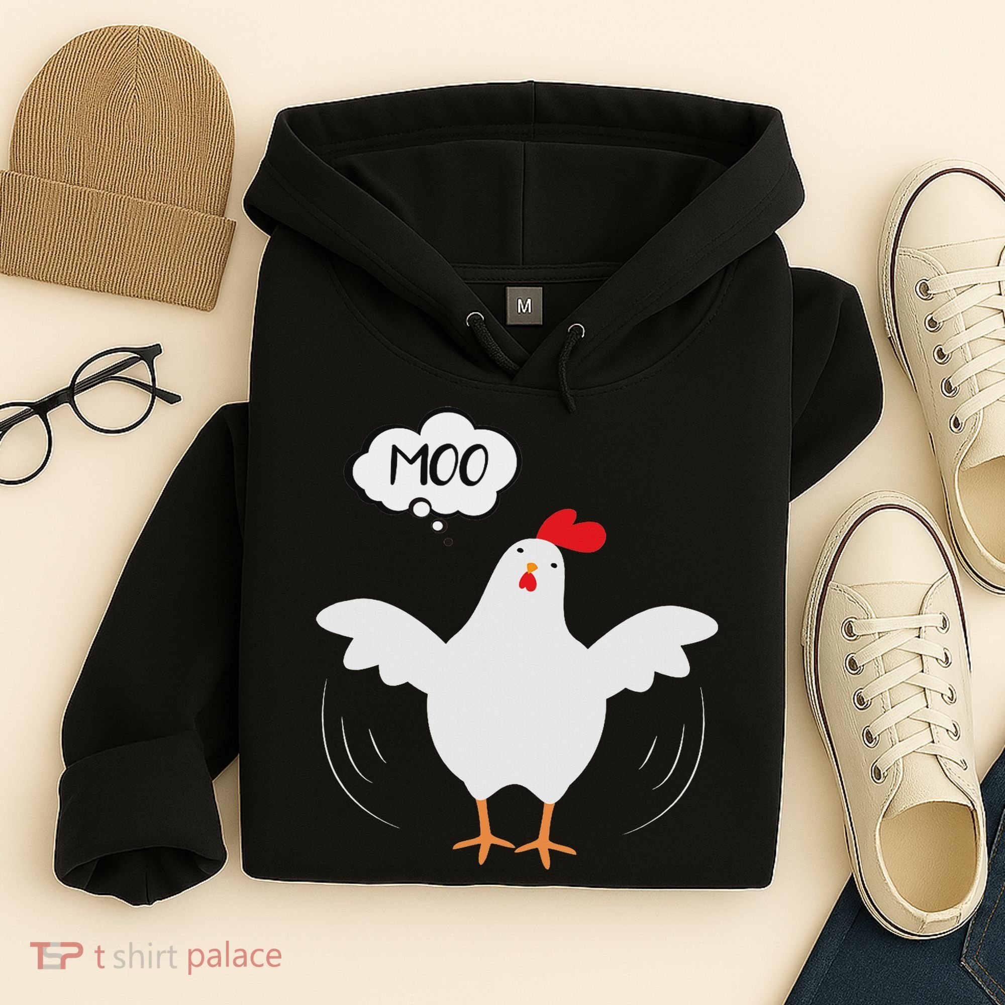 Funny Chicken Saying Moo But Guess What Chicken Moo Hoodie