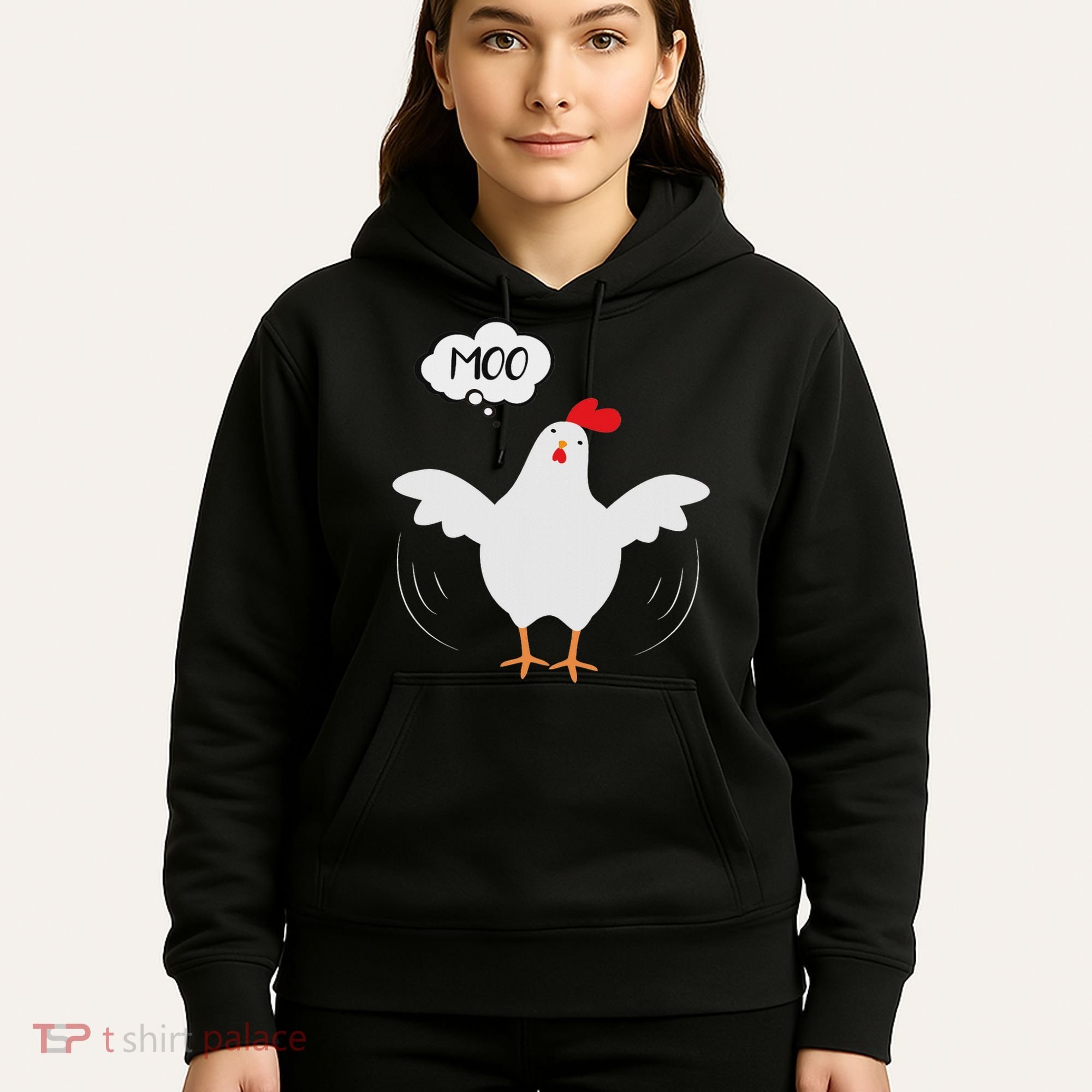 Funny Chicken Saying Moo But Guess What Chicken Moo Hoodie