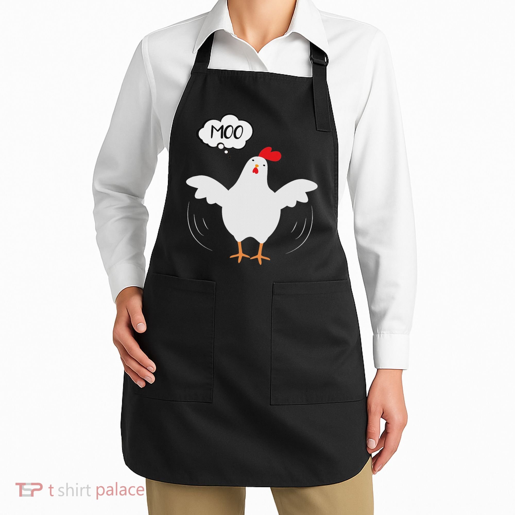 Funny Chicken Saying Moo But Guess What Chicken Moo Apron