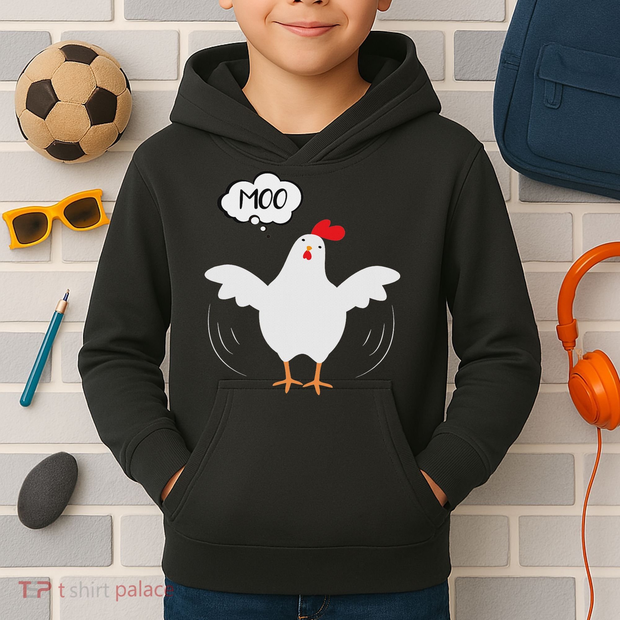 Funny Chicken Saying Moo But Guess What Chicken Moo Kids Hoodie