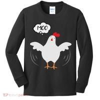 Funny Chicken Saying Moo But Guess What Chicken Moo Kids Long Sleeve Shirt thumb 0
