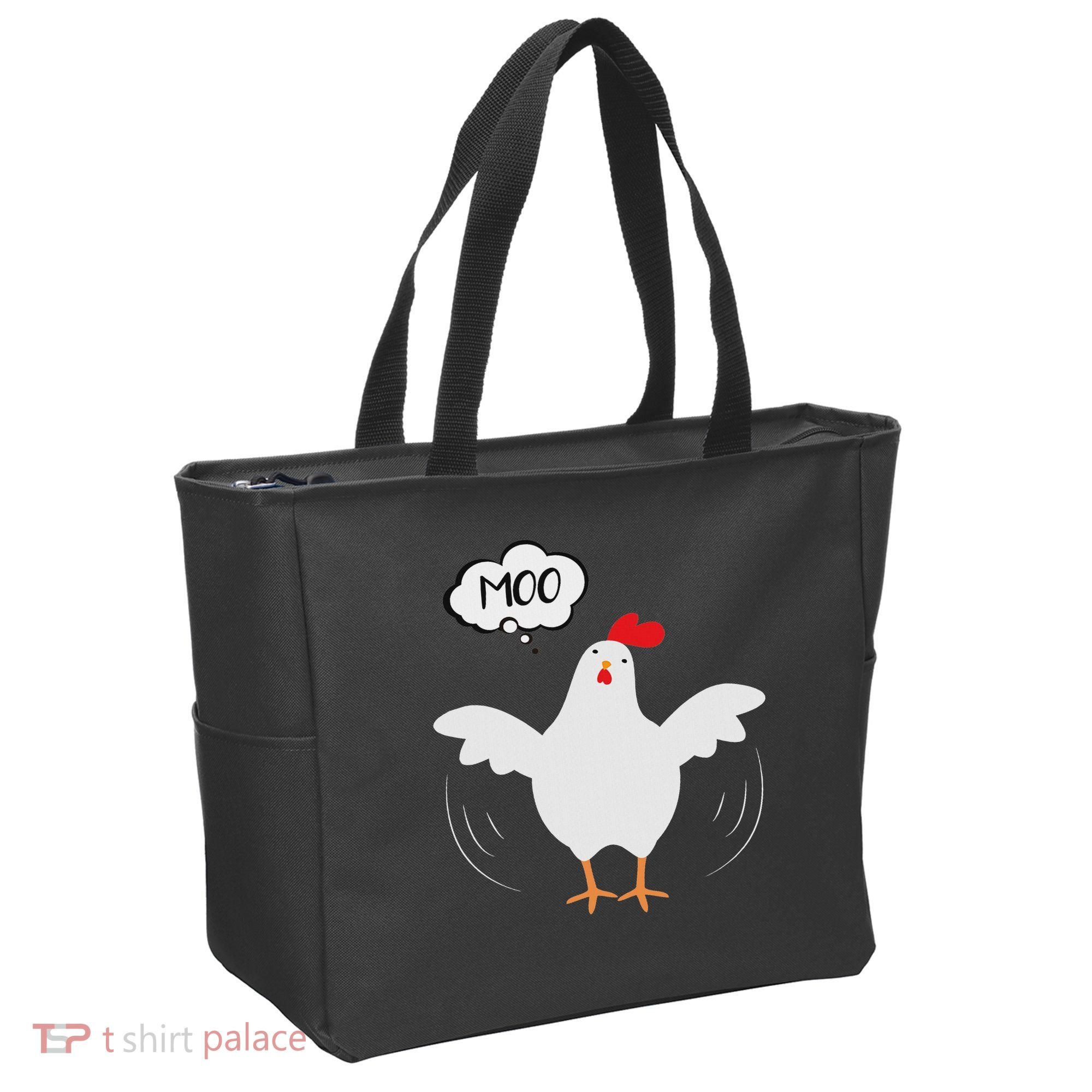 Funny Chicken Saying Moo But Guess What Chicken Moo Tote Bag