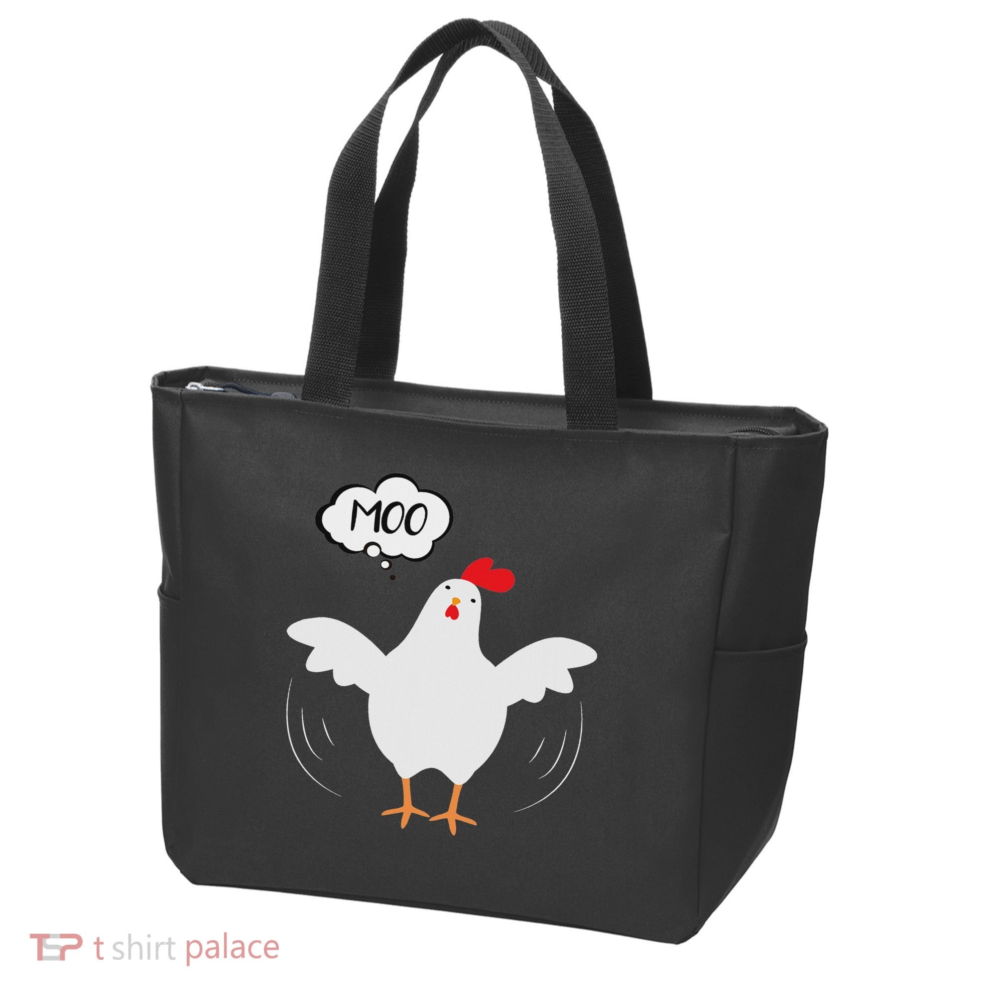 Funny Chicken Saying Moo But Guess What Chicken Moo Tote Bag