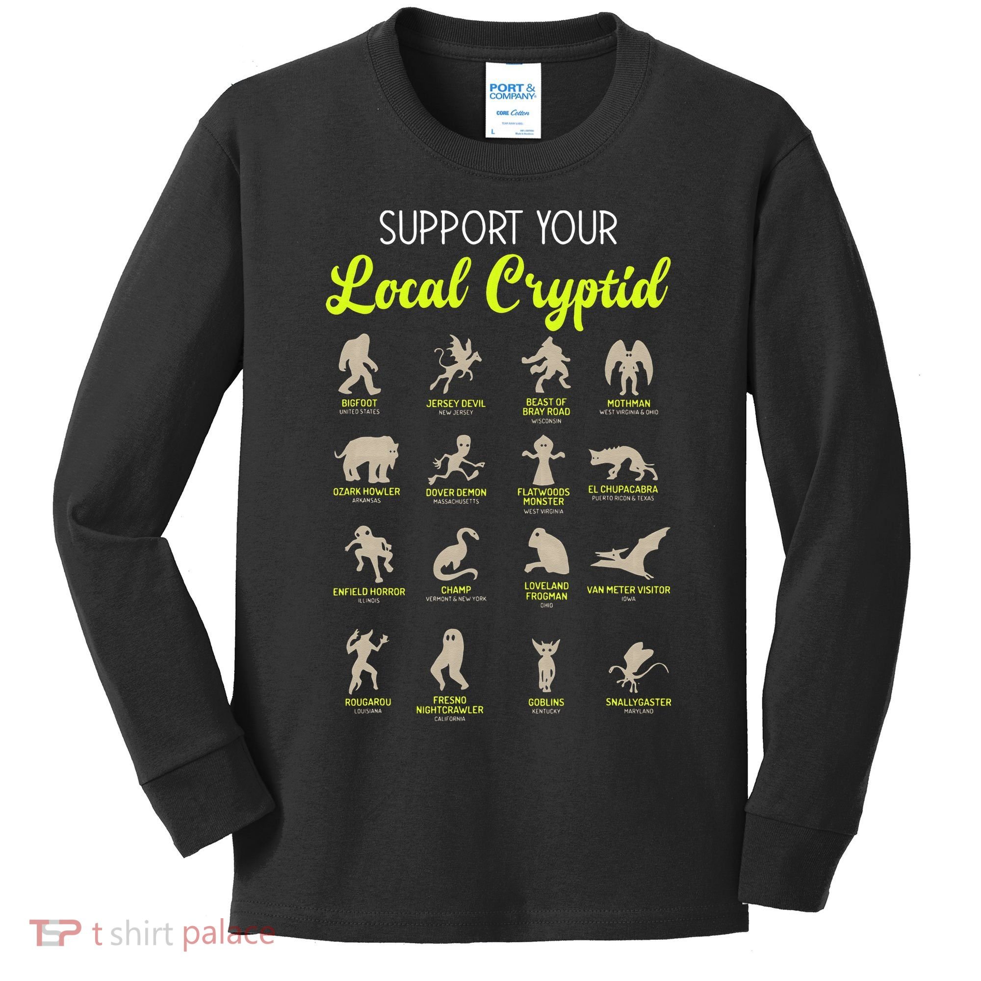 Funny Cryptozoology Support Your Local Cryptid Research Team Kids Long Sleeve Shirt
