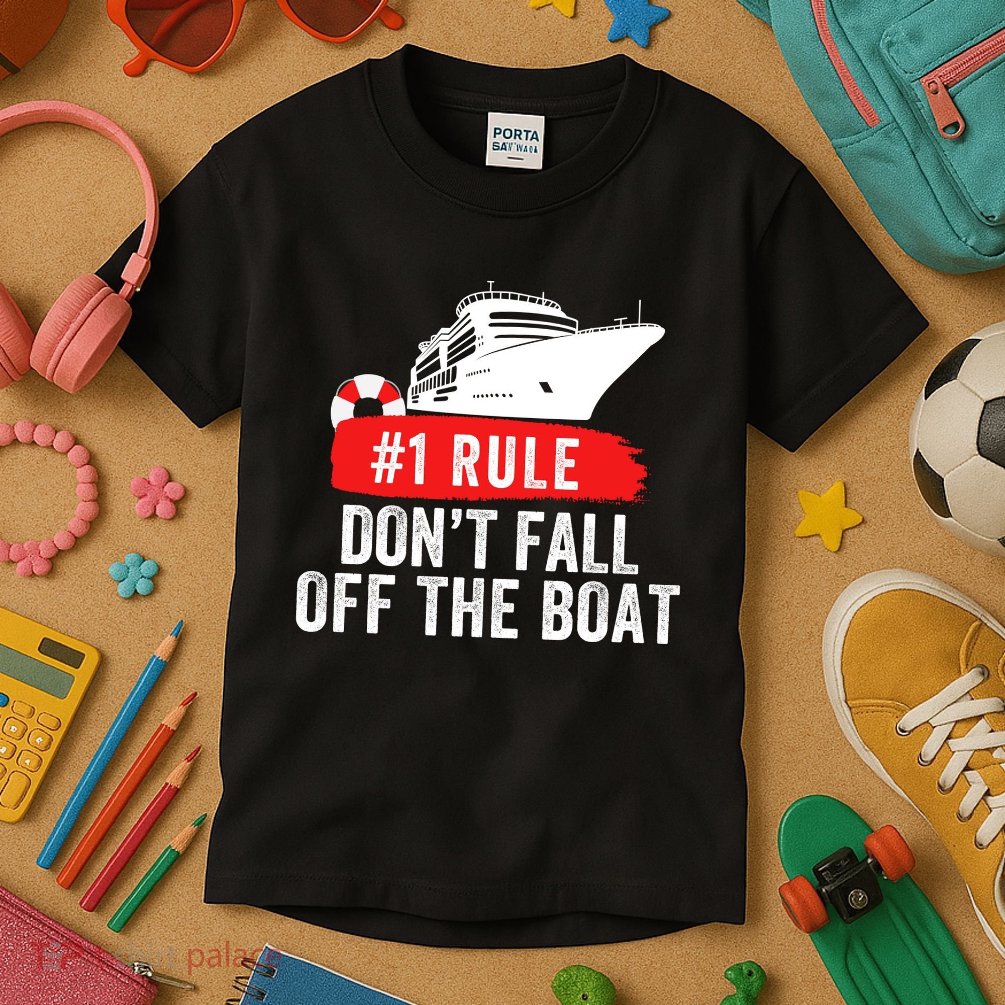 Funny Cruise Ship Rule #1 DonT Fall Off The Boat Funny Cruise Ship Meme Kids T-Shirt