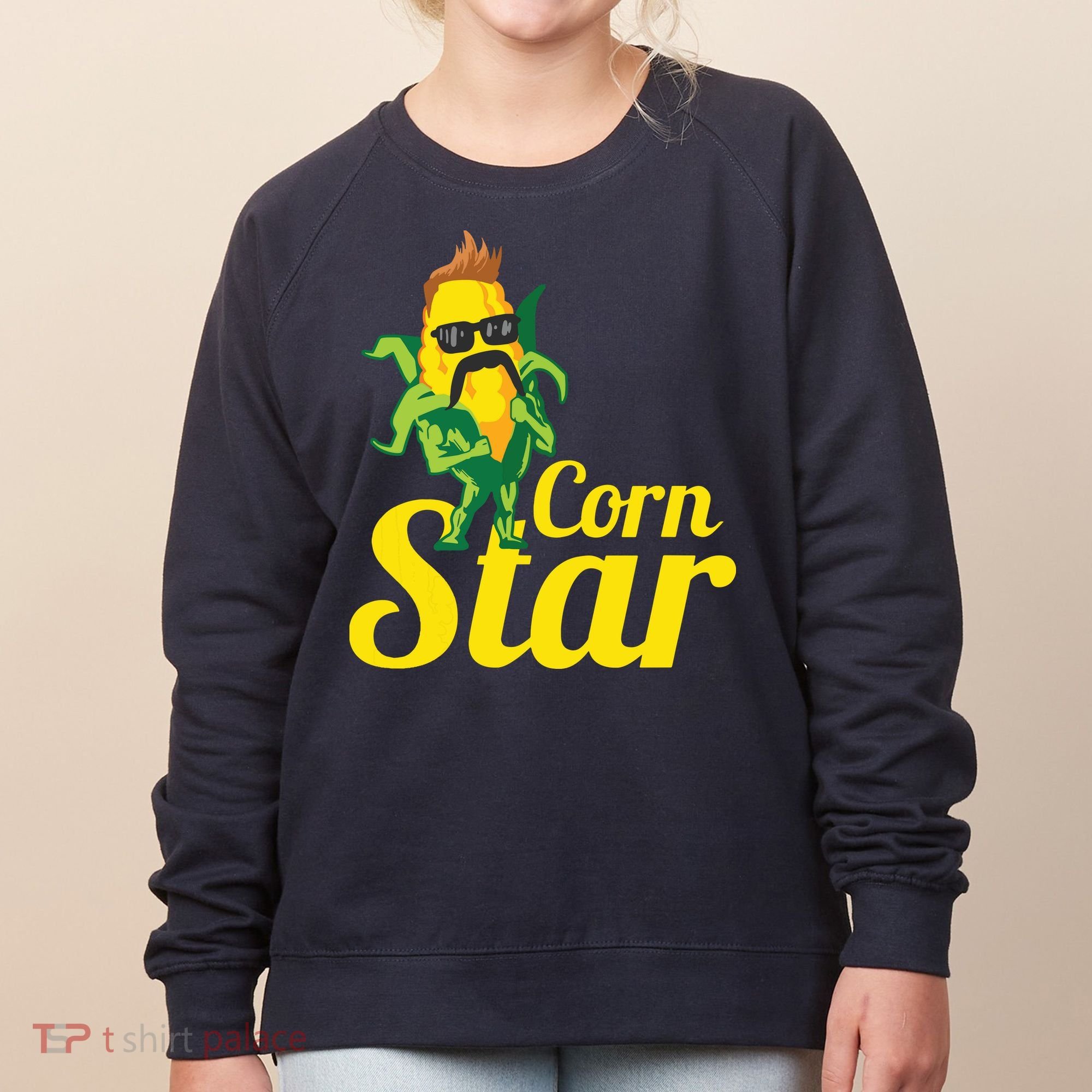 Funny Corn Star Sunglasses Mustache Maize Women's Sweatshirt