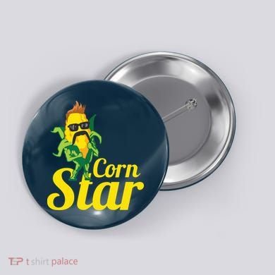 Funny Corn Star Sunglasses Mustache Maize Button