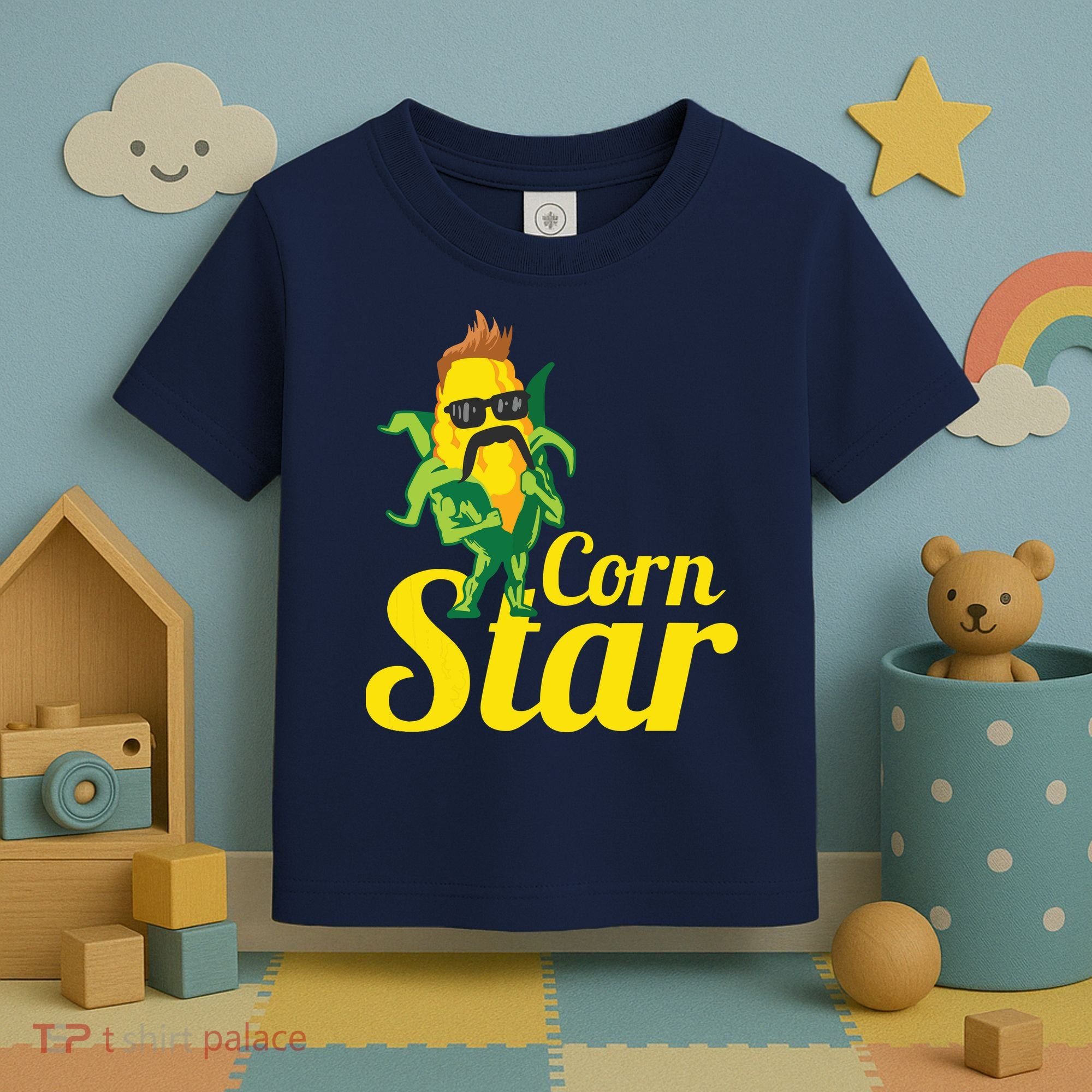 Funny Corn Star Sunglasses Mustache Maize Toddler T-Shirt