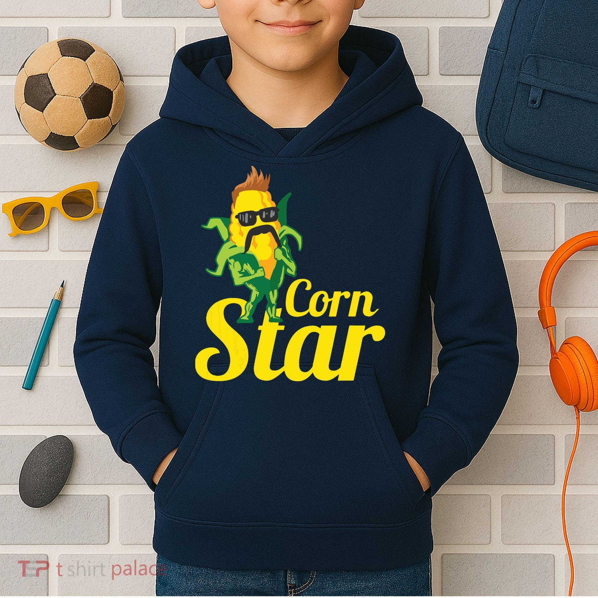 Funny Corn Star Sunglasses Mustache Maize Kids Hoodie