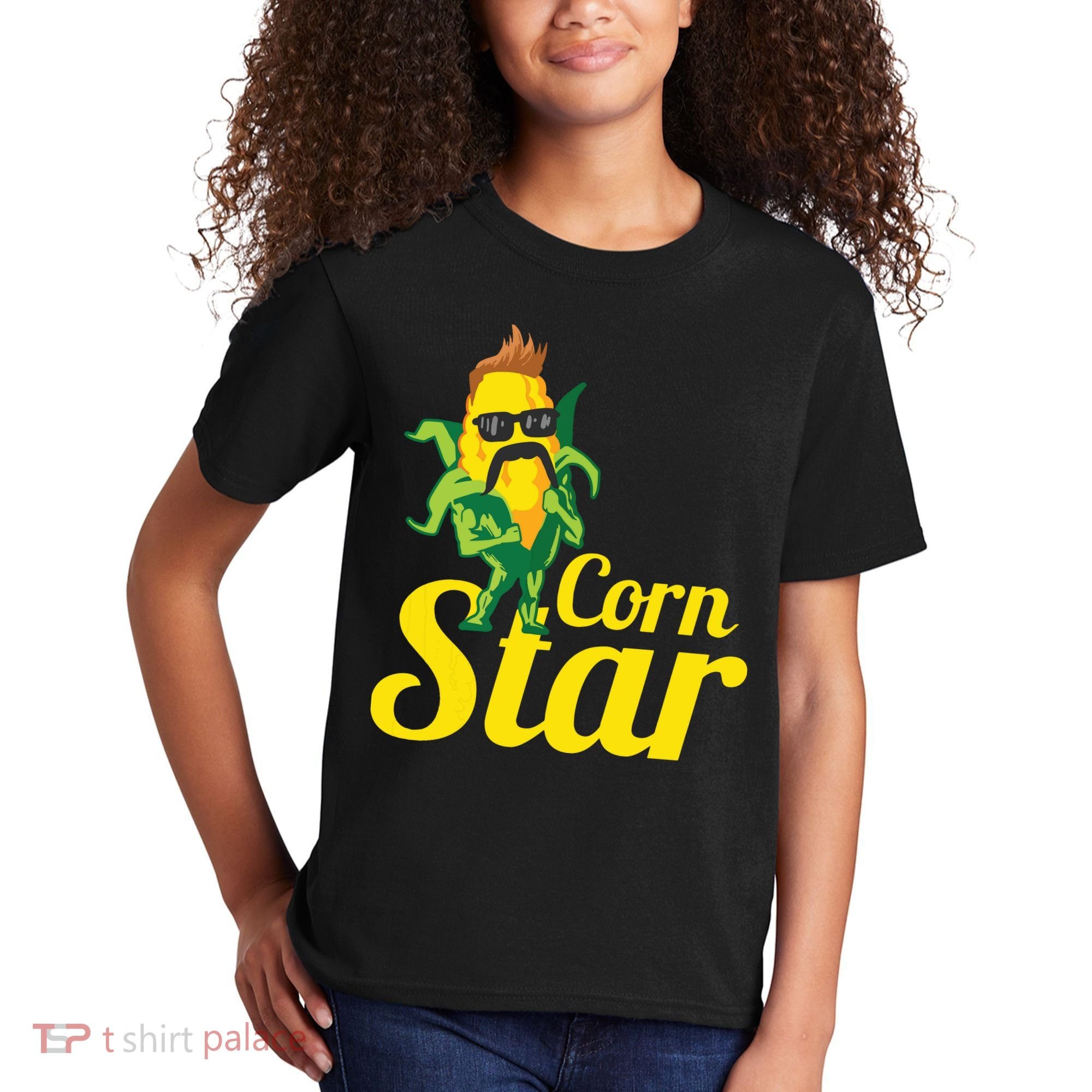 Funny Corn Star Sunglasses Mustache Maize Kids T-Shirt