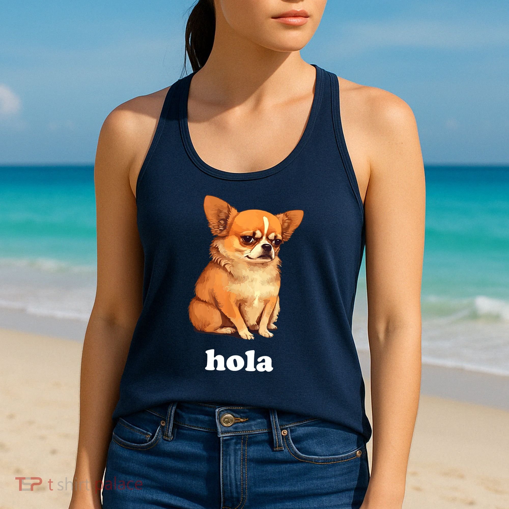 Funny Chihuahua speaks Spanish – Hi (Hola) Women's Tank Top