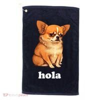 Funny Chihuahua speaks Spanish – Hi (Hola) Golf Towel thumb 0