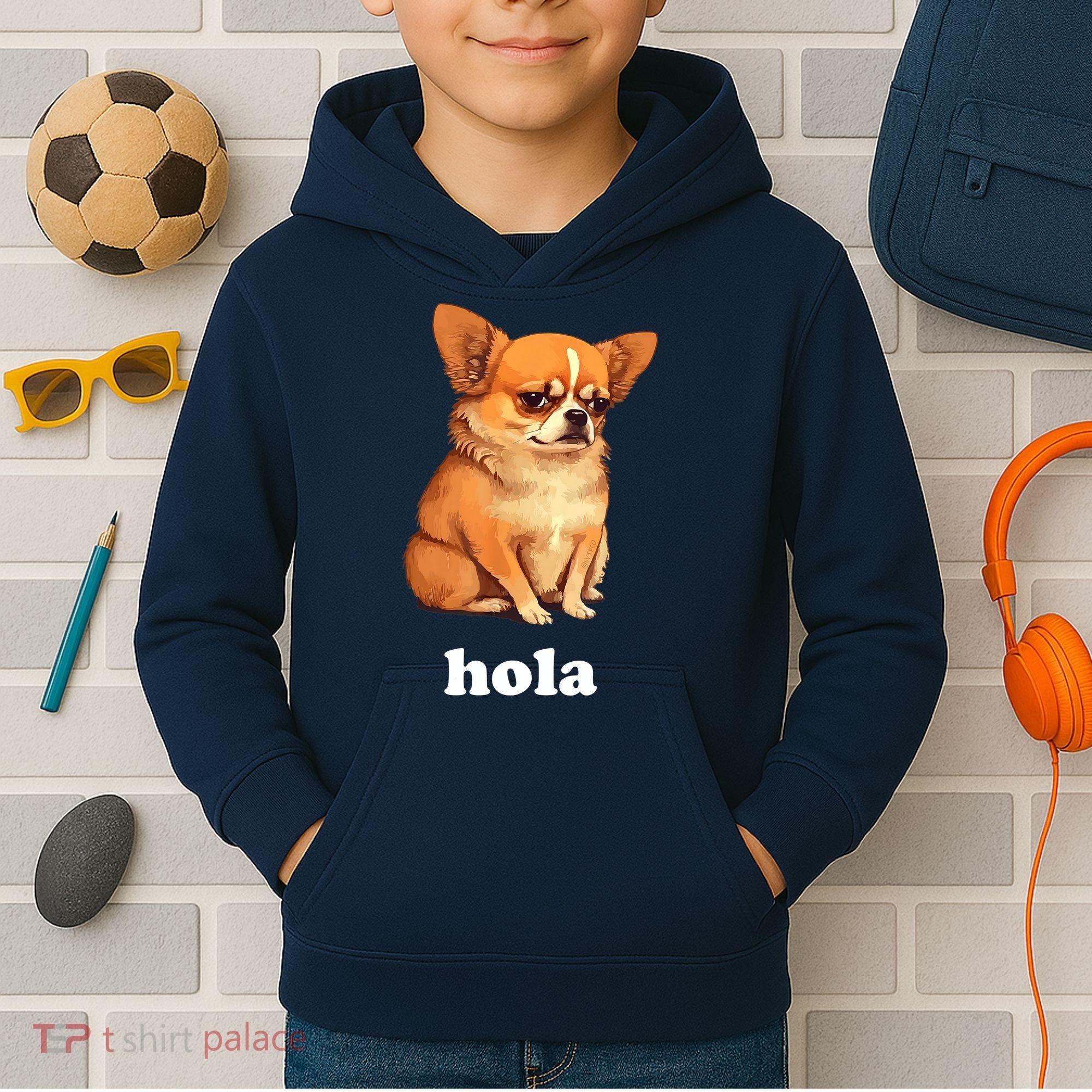 Funny Chihuahua speaks Spanish – Hi (Hola) Kids Hoodie