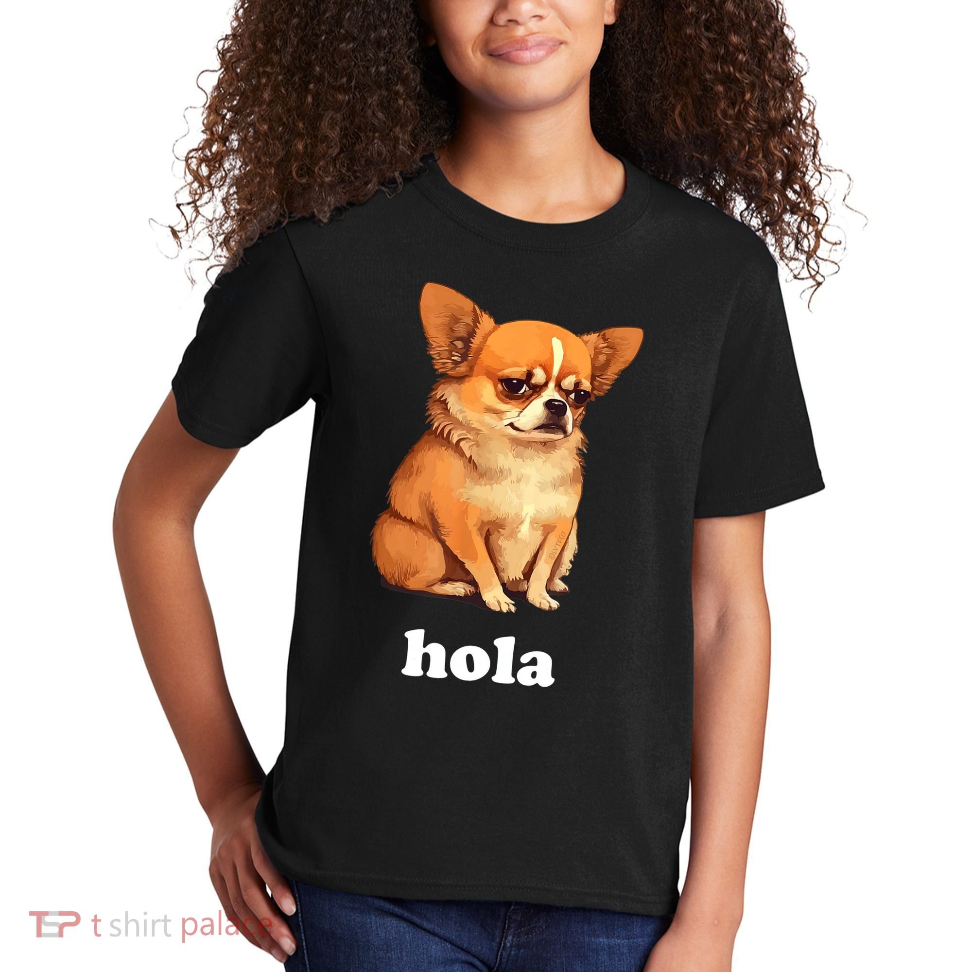 Funny Chihuahua speaks Spanish – Hi (Hola) Kids T-Shirt
