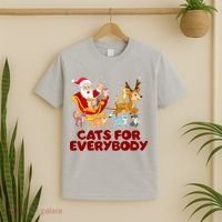 Funny Christmas Santa Claus Cats For Everybody T-Shirt thumb 2