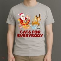 Funny Christmas Santa Claus Cats For Everybody T-Shirt thumb 3
