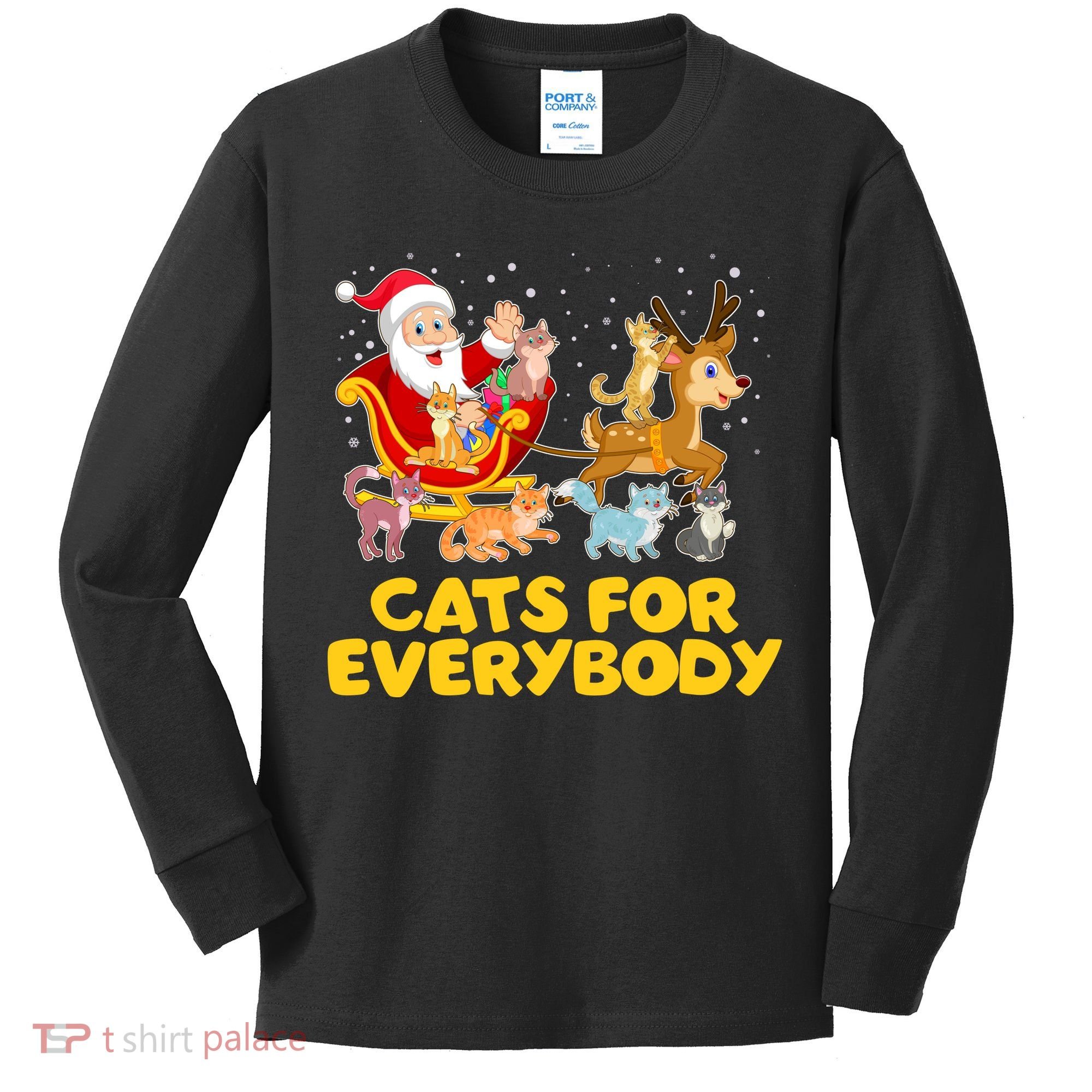 Funny Christmas Santa Claus Cats For Everybody Kids Long Sleeve Shirt
