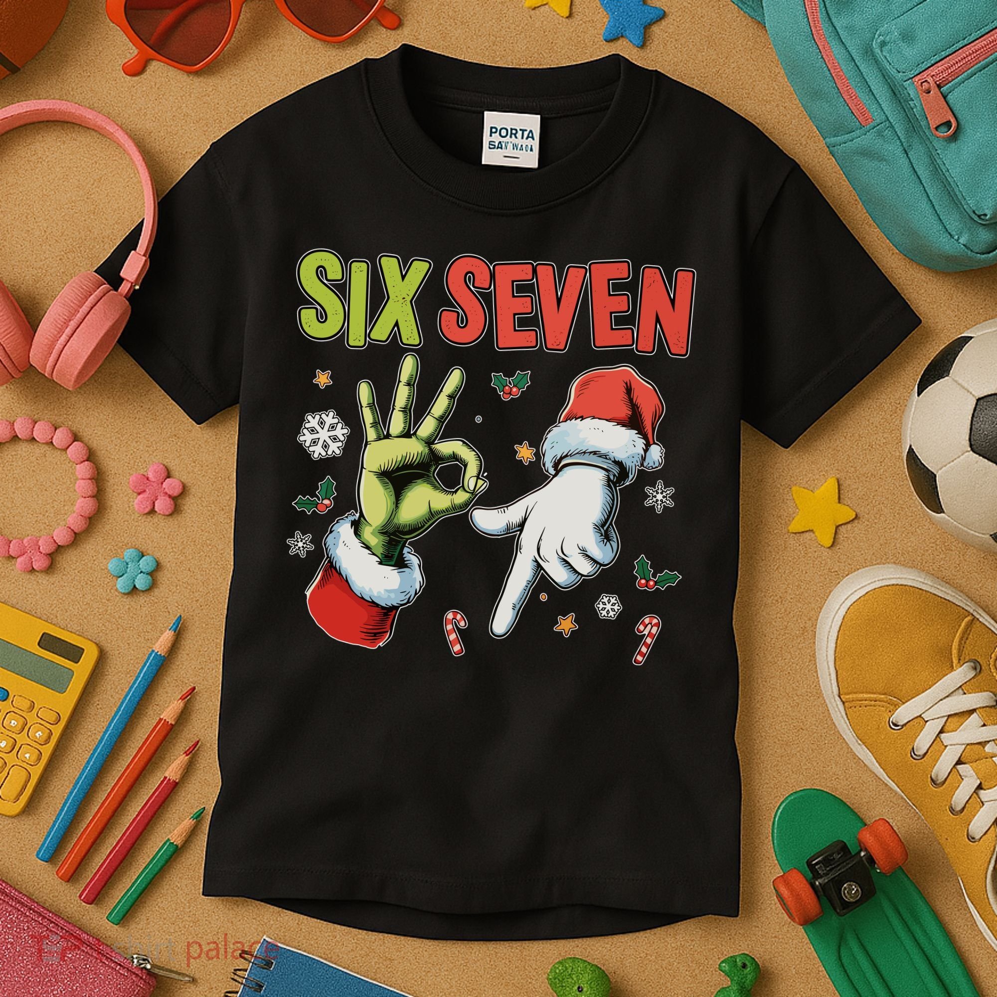 Funny Christmas Six Seven 67 Meme Kids T-Shirt