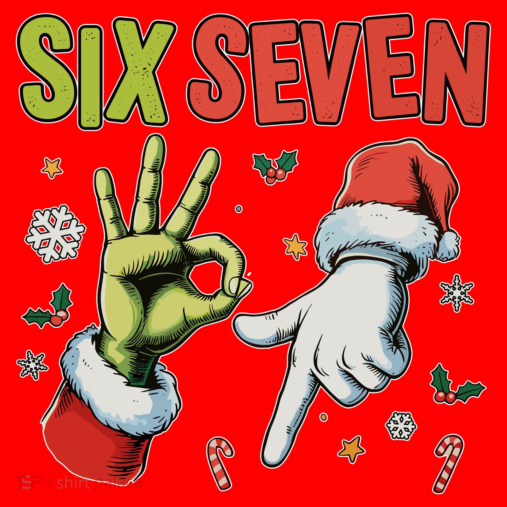 Funny Christmas Six Seven 67 Meme Santa Hat