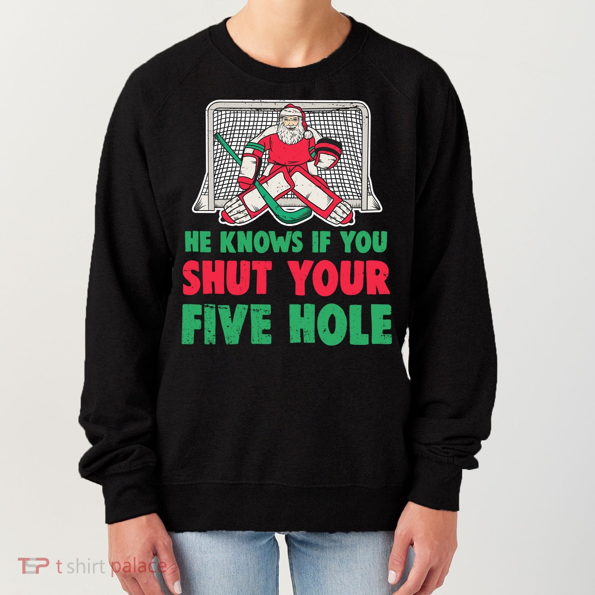 Funny Christmas Santa Ice Hockey Goaltender Goalie Gift Women's Sweatshirt
