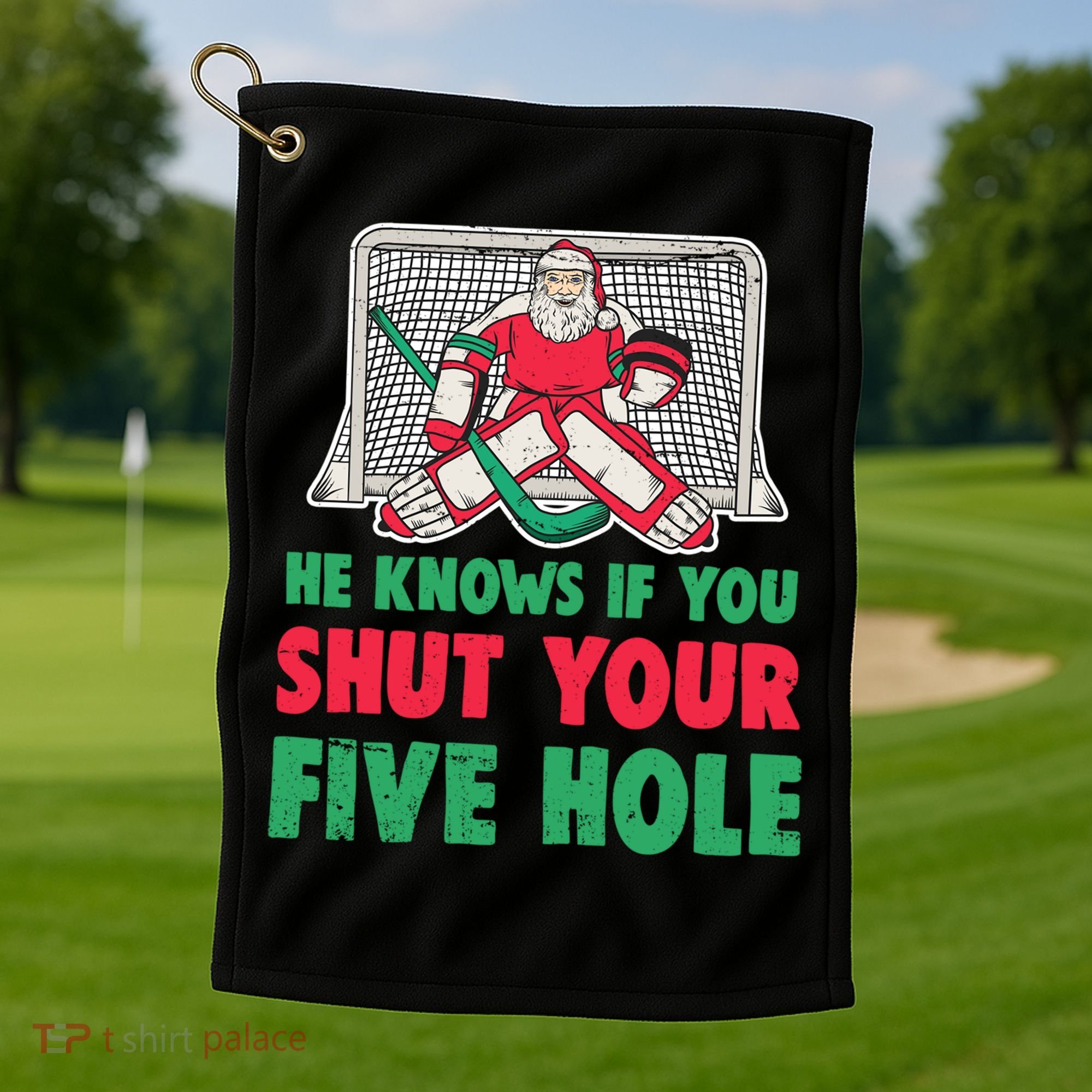 Funny Christmas Santa Ice Hockey Goaltender Goalie Gift Golf Towel
