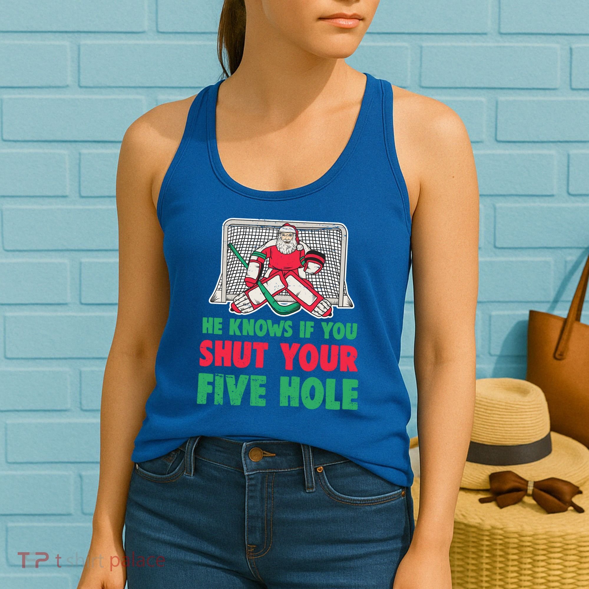 Funny Christmas Santa Ice Hockey Goaltender Goalie Gift Women's Tank Top