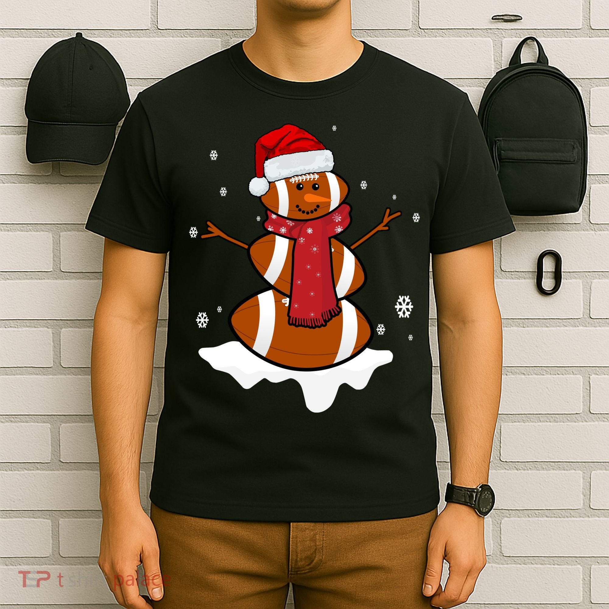 Football Christmas Snowman T-Shirt