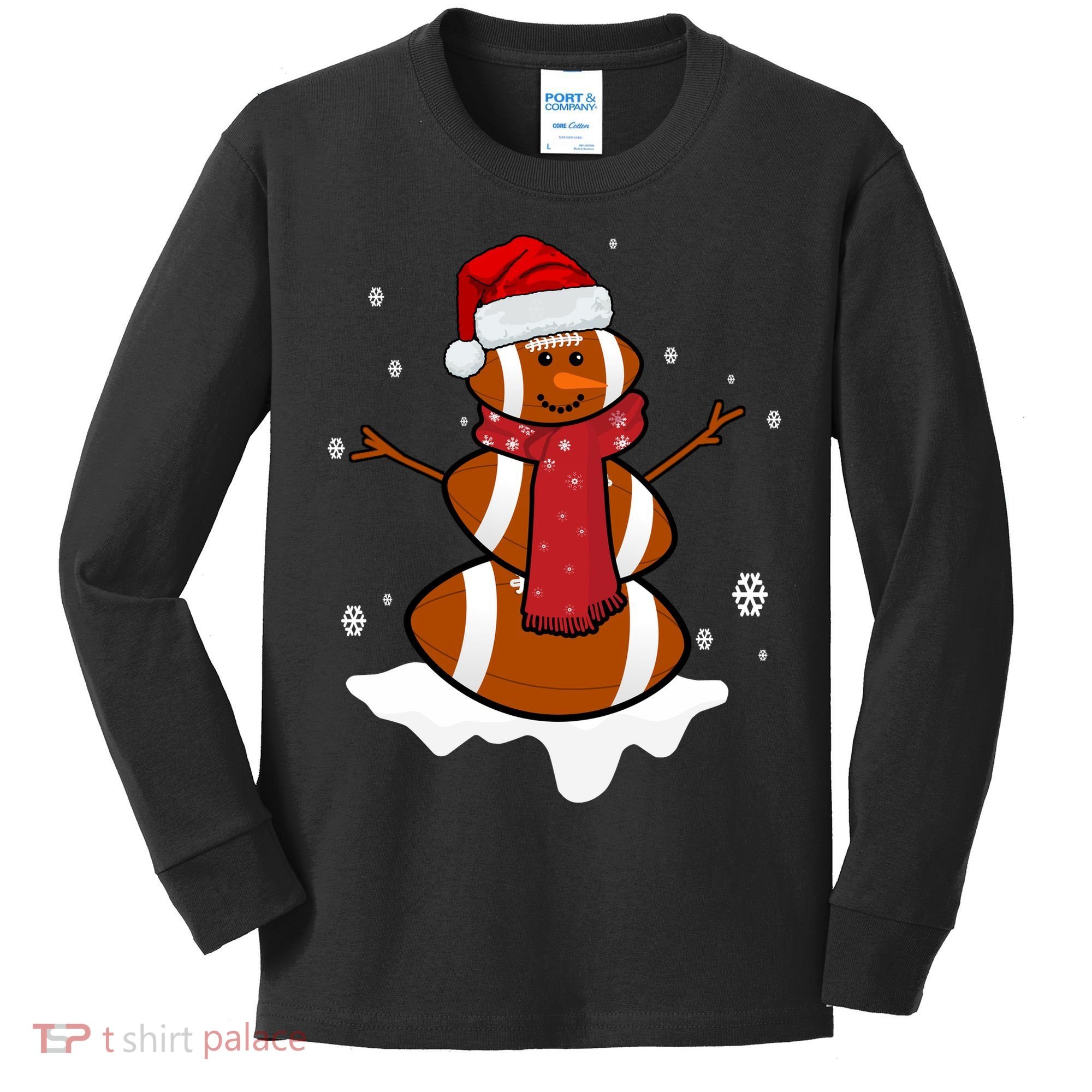 Football Christmas Snowman Kids Long Sleeve Shirt