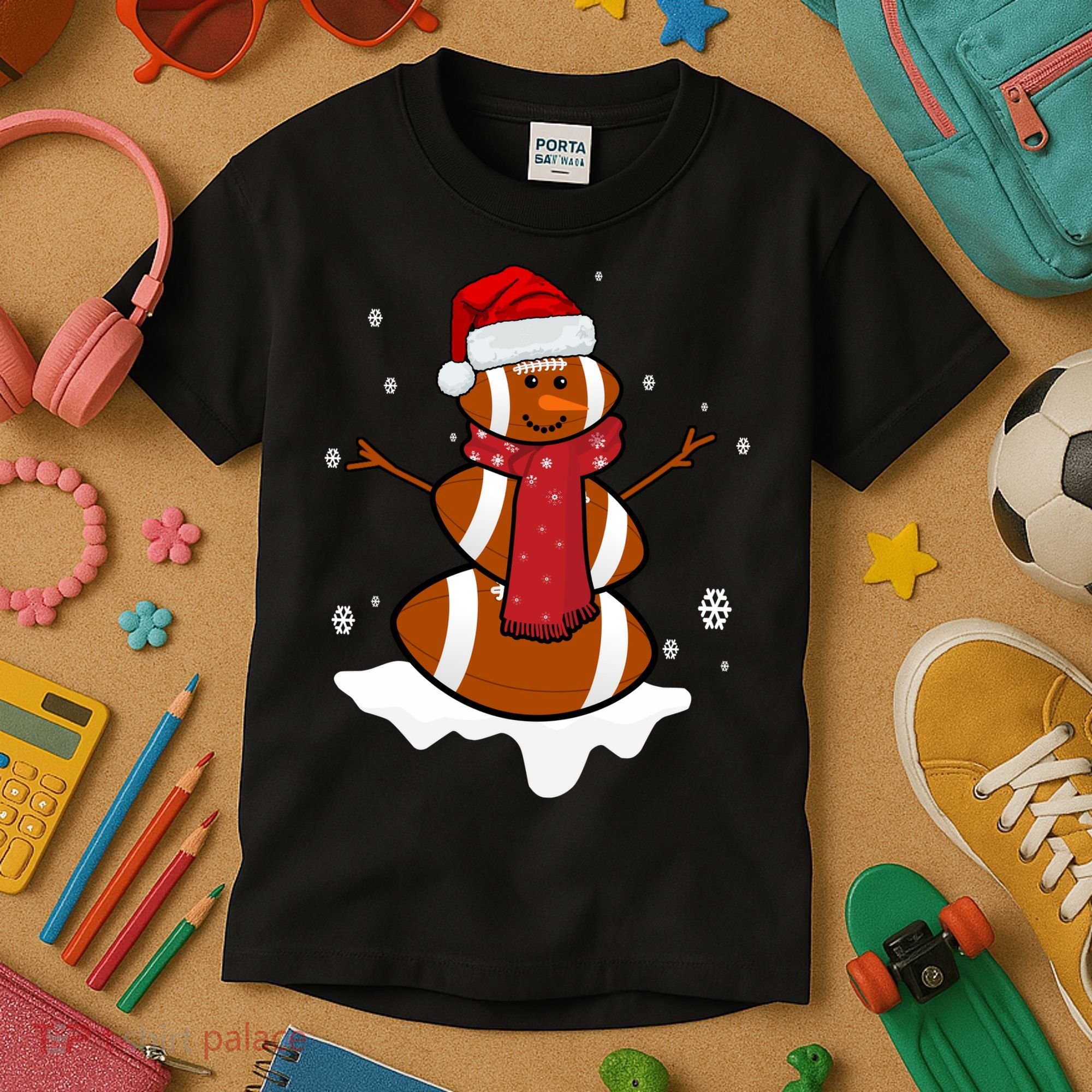 Football Christmas Snowman Kids T-Shirt